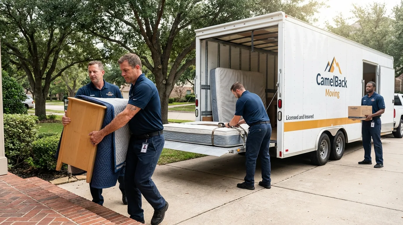 Crew loading residential truck for cross-state move from Vermillion, SD