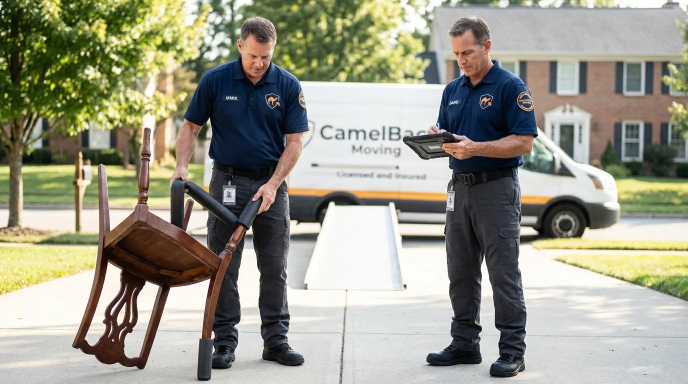 Movers inspecting furniture for damage prevention before loading in Vermillion, SD